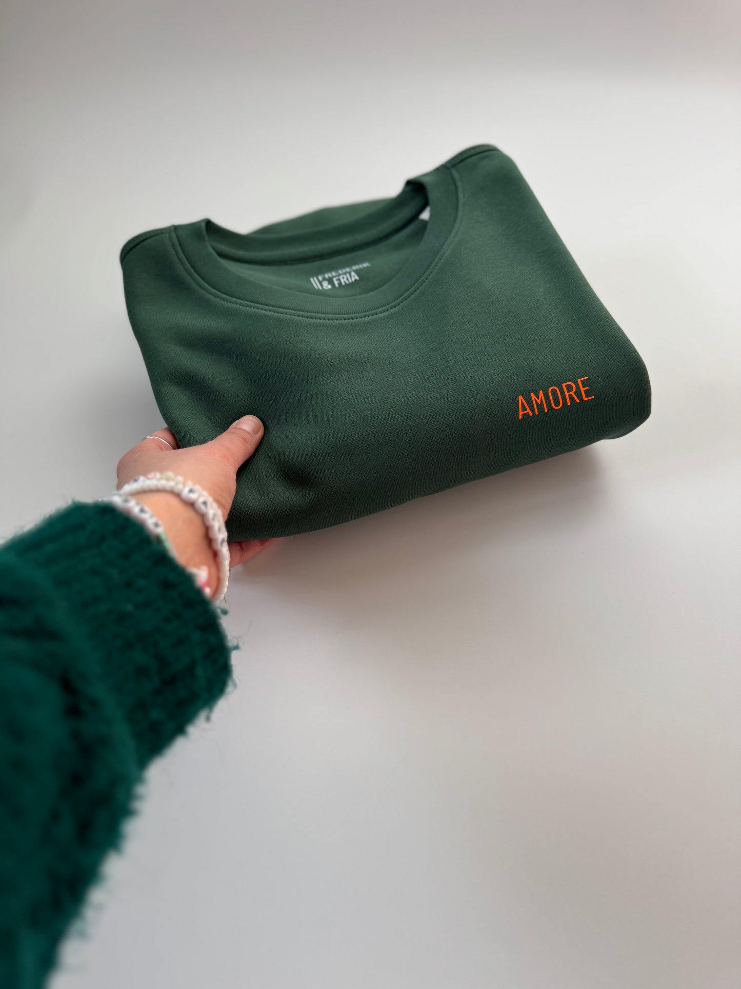 Sweatshirt Unisex 'AMORE': Bottle Green / Neon Orange