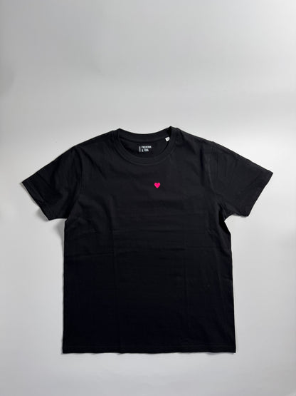 T-Shirt Unisex, Herzdruck: Schwarz / Neon Pink