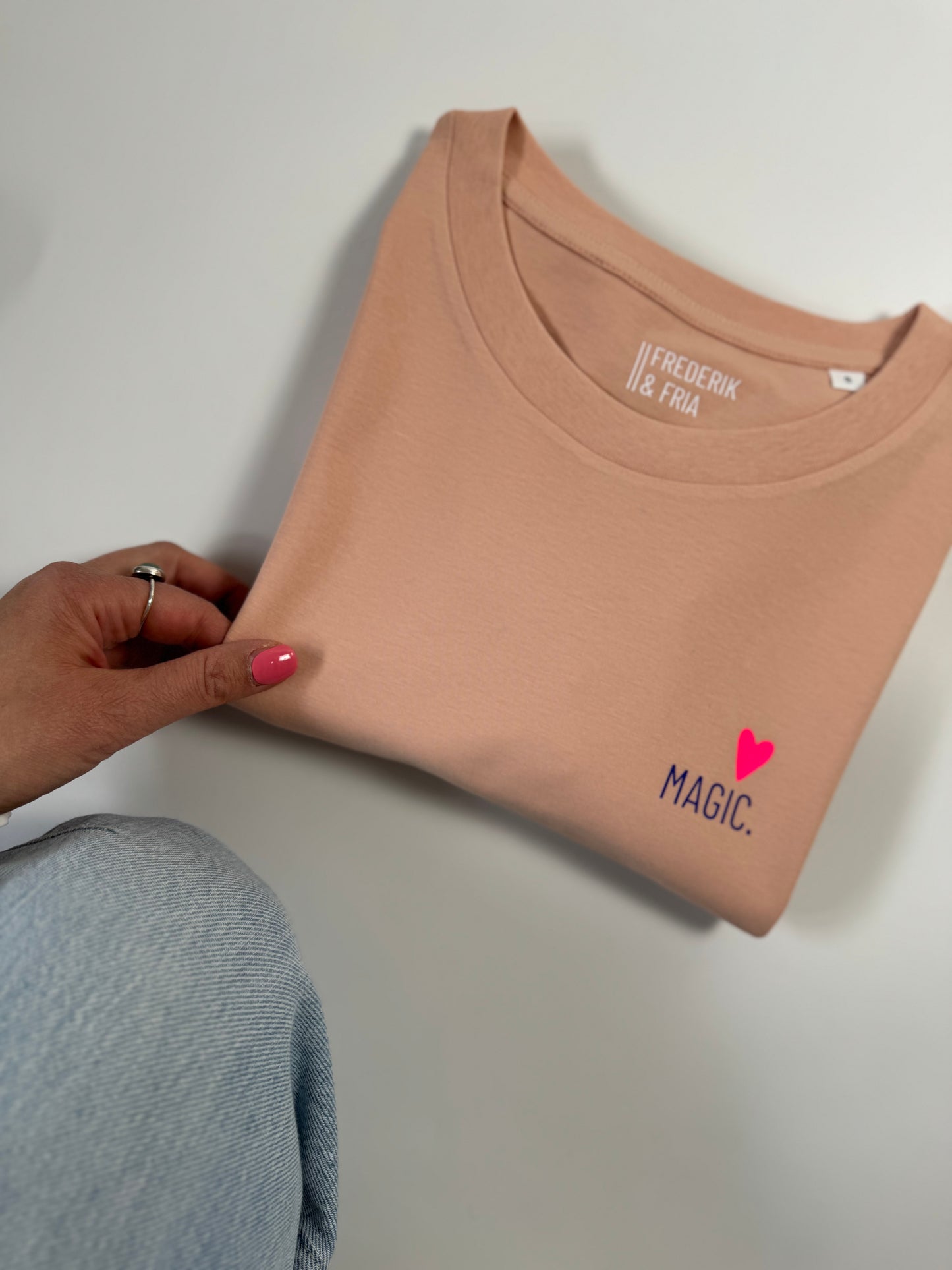 Longsleeve, Frauen ‚Magic‘ Apricot / Blau, Neon Pink