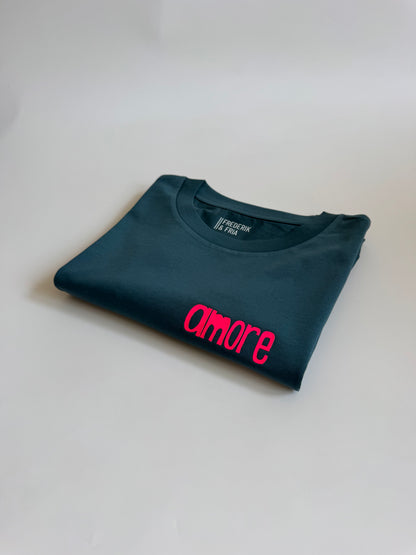 T-Shirt, Frauen, 'amore', Petrol / Neon Pink