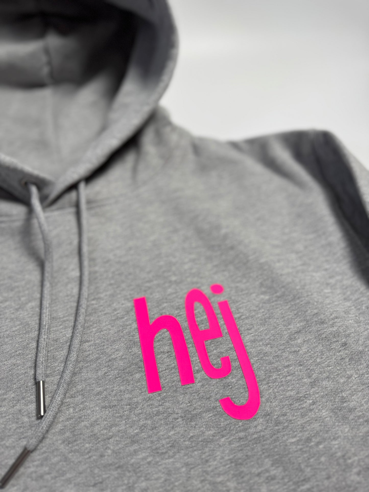 Hoodie Unisex 'hej': Heather Grey / Neon Pink