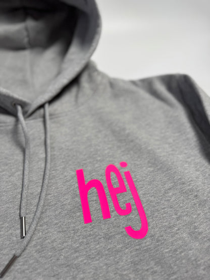 Hoodie Unisex 'hej': Heather Grey / Neon Pink