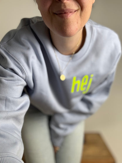 OVERSIZE Sweatshirt Frauen 'hej‘: Serene Blue / Neon Gelb