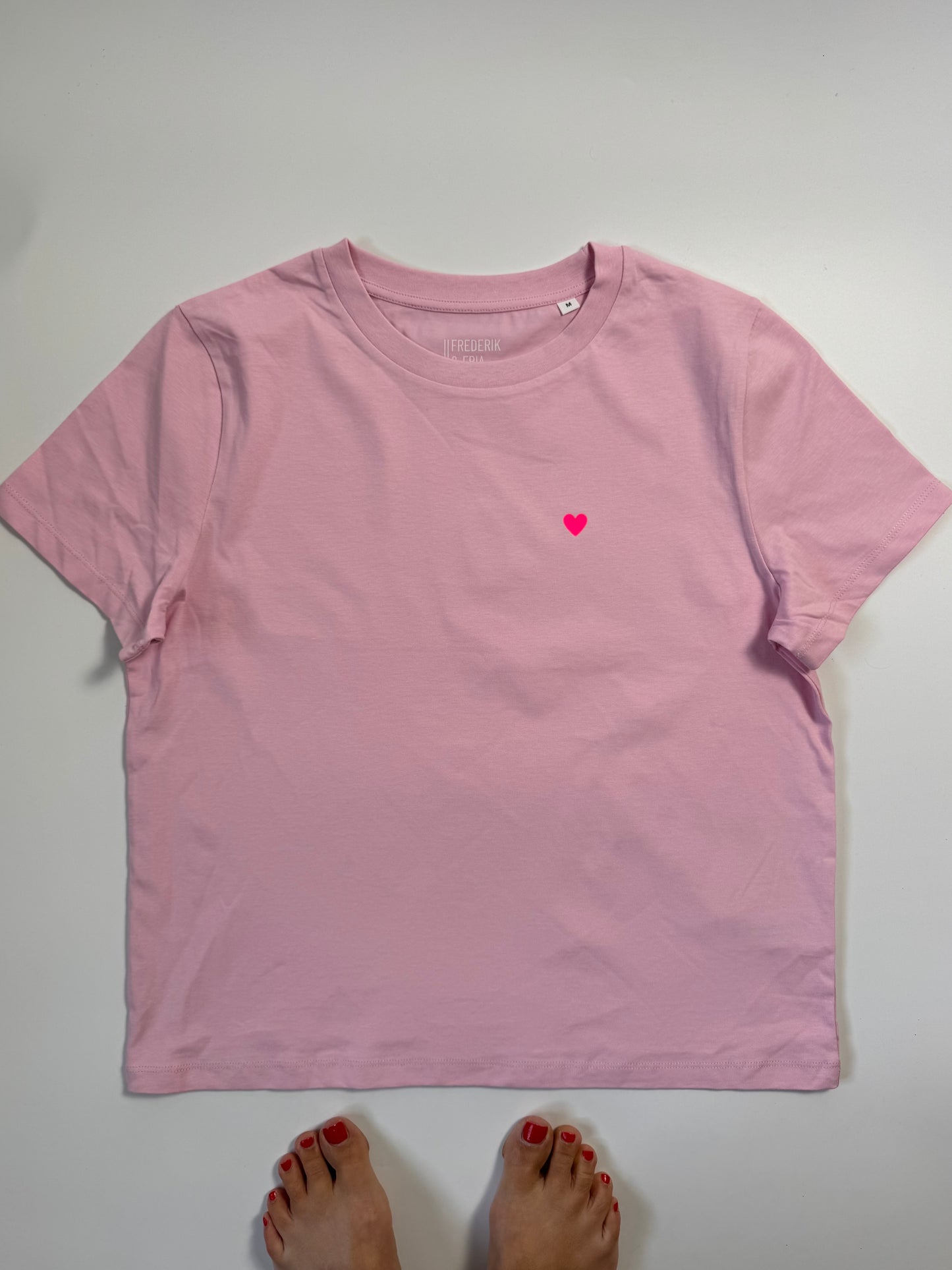 T-Shirt Frauen Herzdruck (B): Rosa / Neon Pink