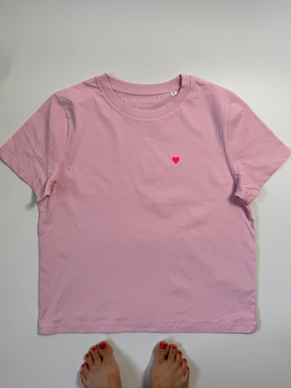 T-Shirt Frauen Herzdruck (B): Rosa / Neon Pink