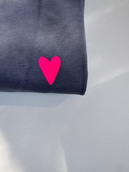 Unisex T-Shirt, Heart Print, Blue / Neon Pink