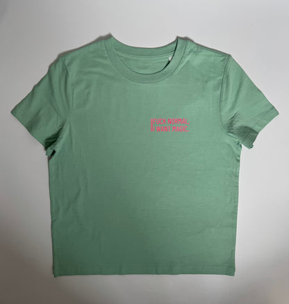 T-Shirt Frauen, ‚Fuck normal, I want magic.‘: Jade / Neon Pink