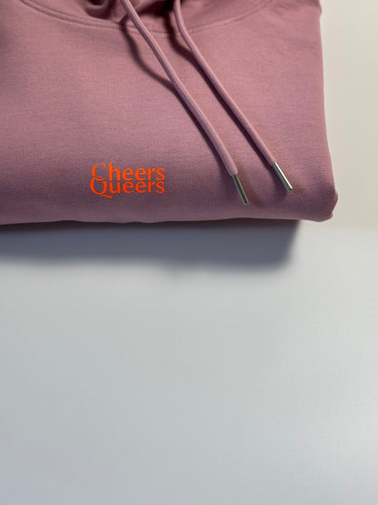 Hoodie Unisex, ‚Cheers Queers‘, Flieder / Neon Orange
