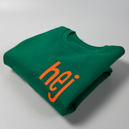 Sweatshirt Unisex ‚hej‘, Grün | Neon Orange