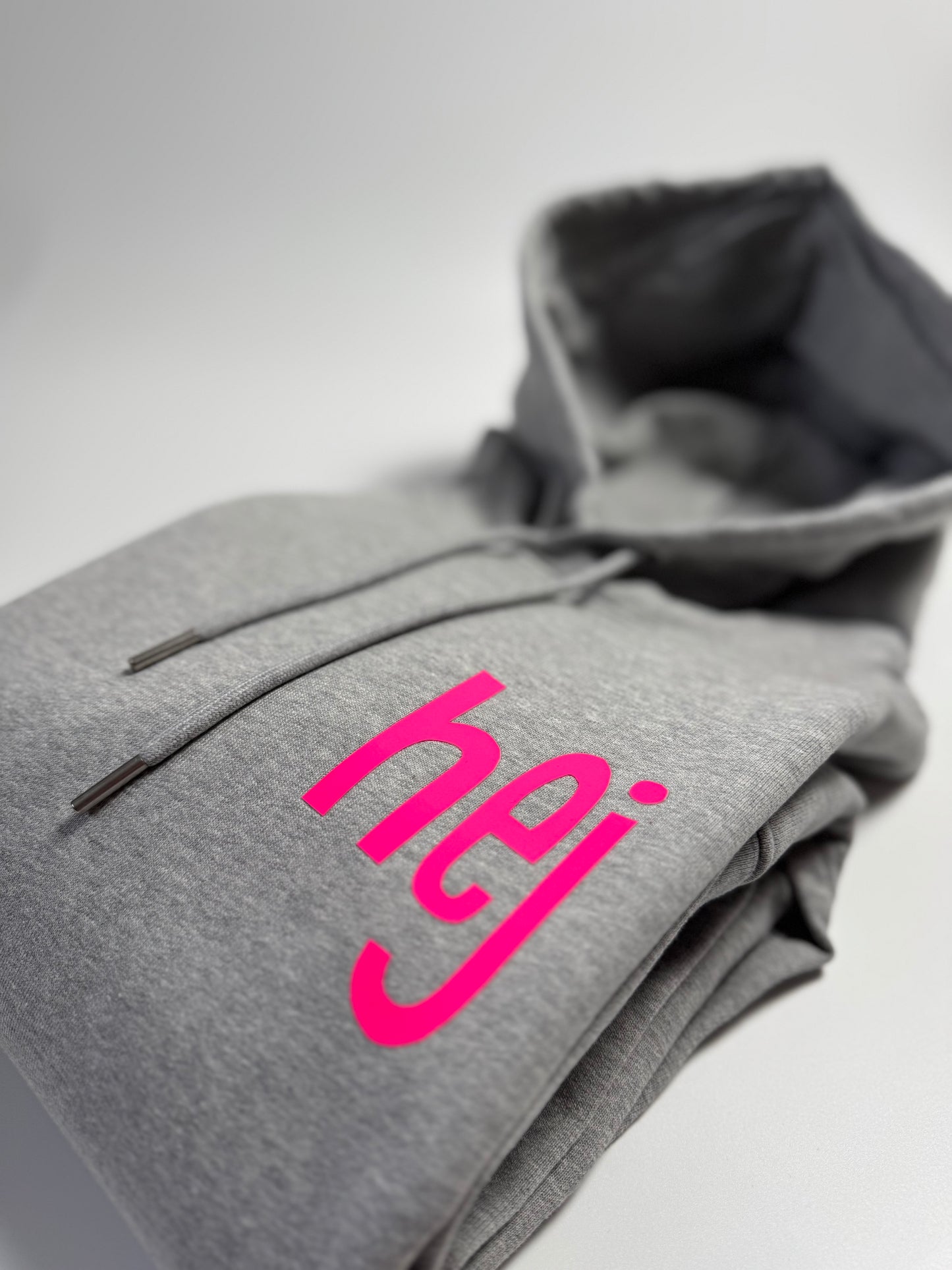 Hoodie Unisex 'hej': Heather Grey / Neon Pink