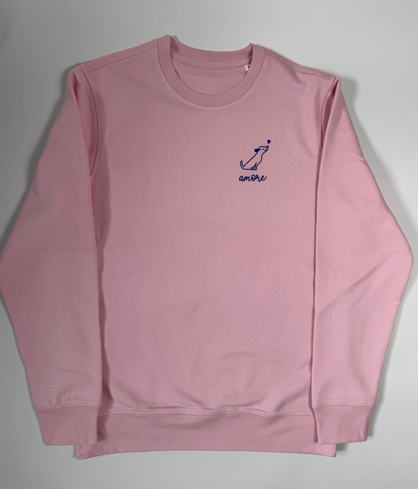 Sweatshirt Unisex Hund Amore (B), Rosa / Blau