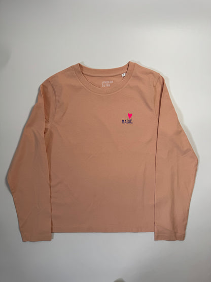 Longsleeve, Frauen ‚Magic‘ Apricot / Blau, Neon Pink