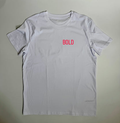 T-Shirt Unisex, BOLD, Weiß / Neon Pink