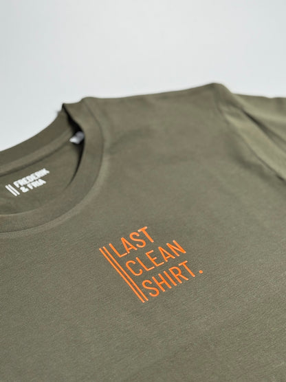 T-Shirt Unisex 'Last Clean Shirt.': Khaki / Neon Orange