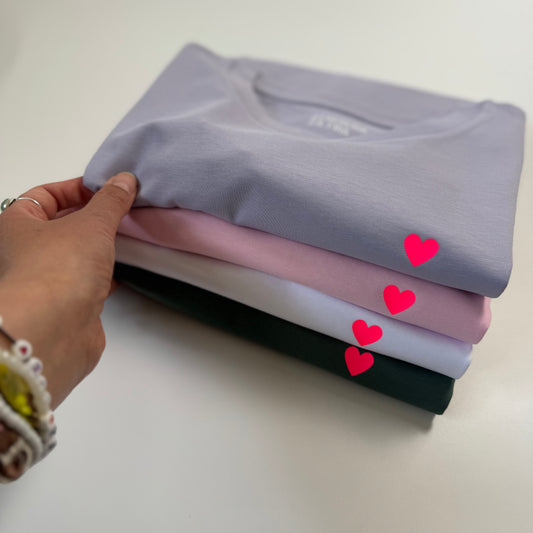 T-Shirt Frauen Herzdruck: Neon Pink