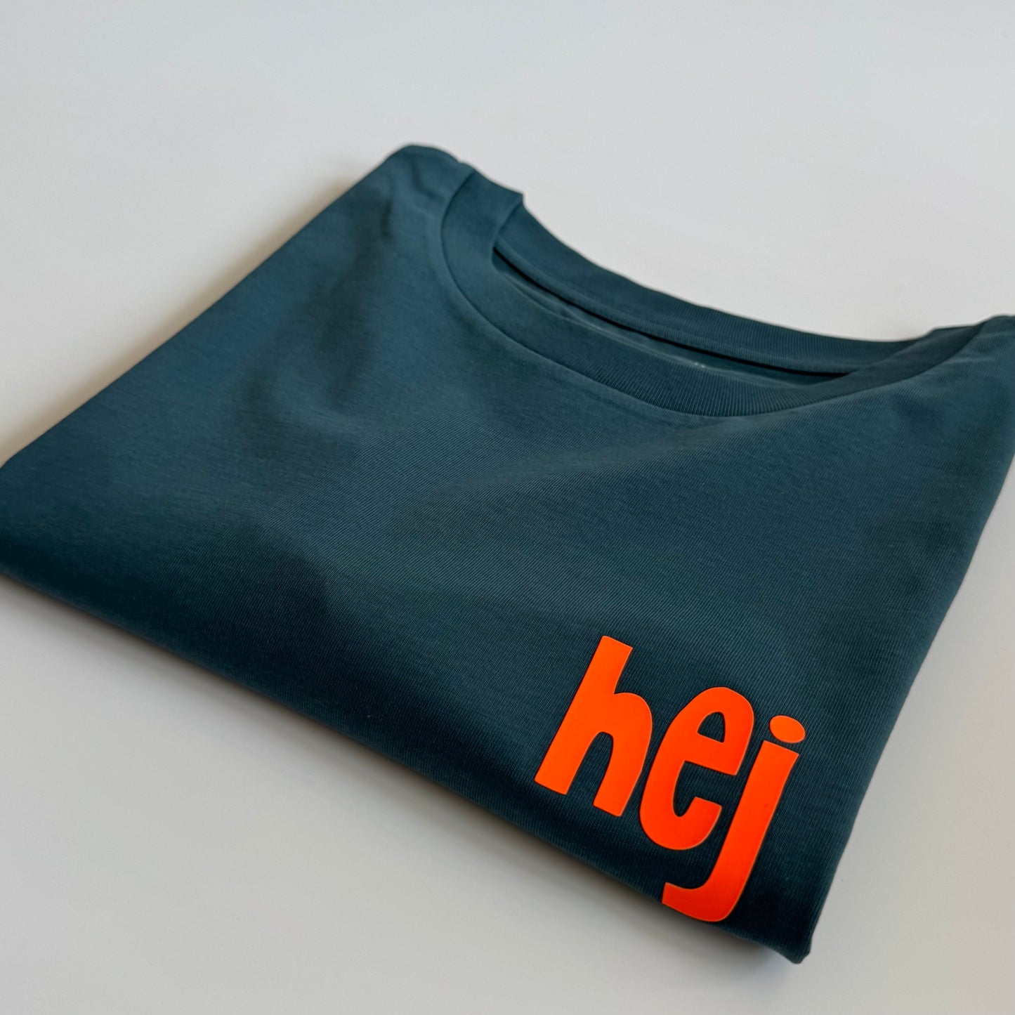 T-Shirt, Frauen, 'hej', Petrol / Neon Orange