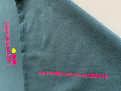 T-Shirt, Frauen, 'Unshushable.', Petrol / Neon Pink