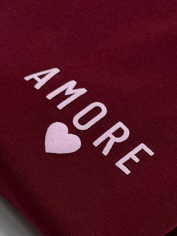 T-Shirt, Frauen, Amore.‘, Burgundy / Blasslila Schaum