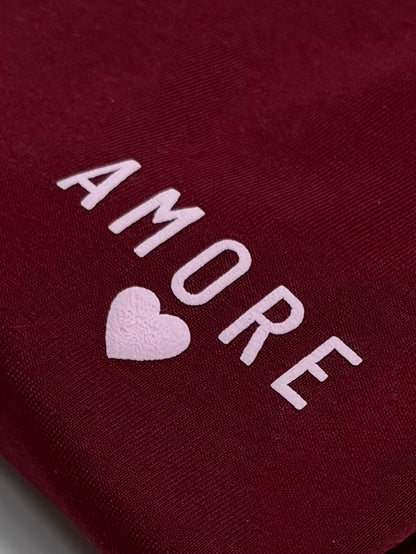 T-Shirt, Frauen, Amore.‘, Burgundy / Blasslila Schaum