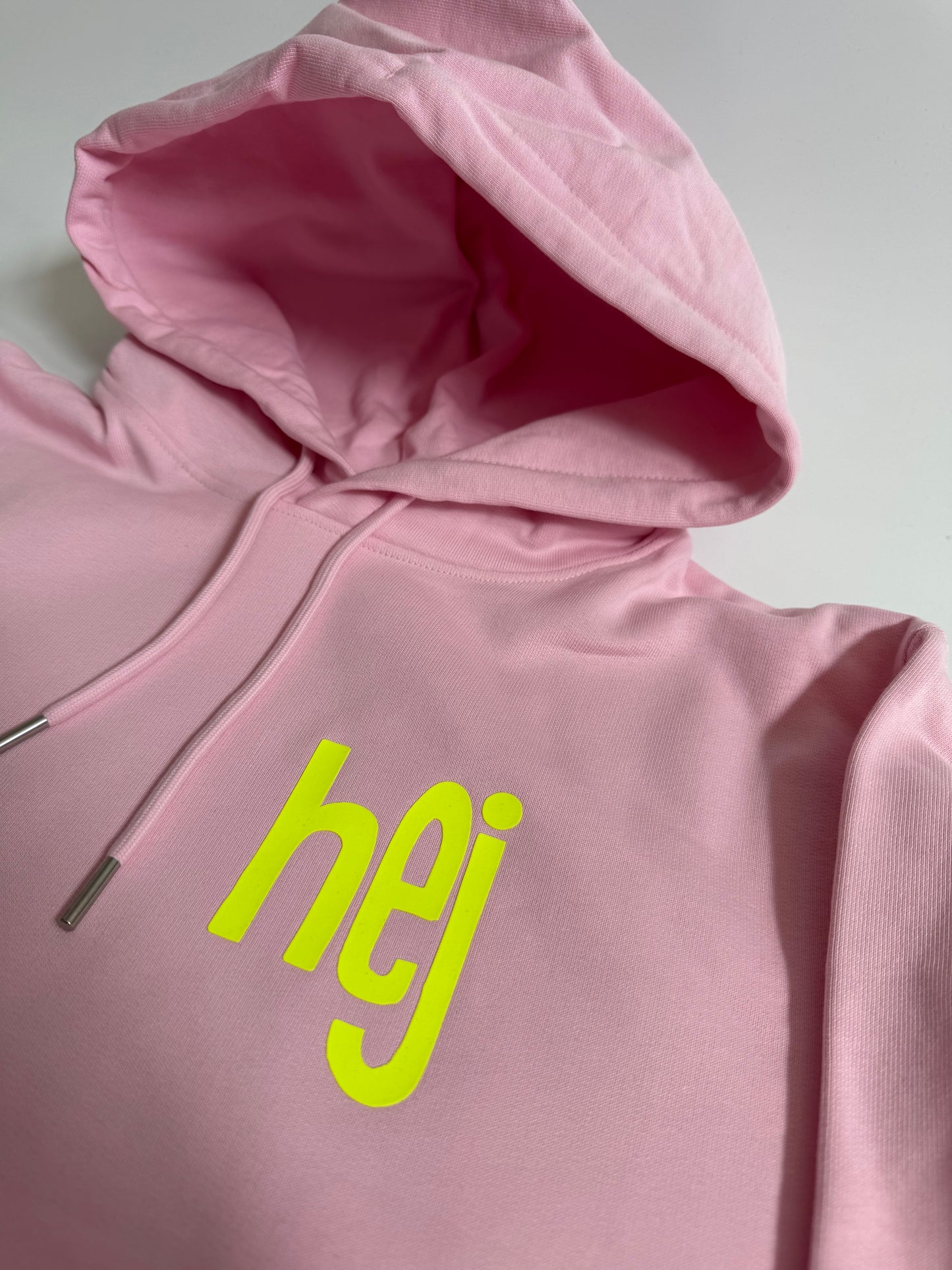 Hoodie Unisex, ‚hej‘, Rosa / Neon Gelb