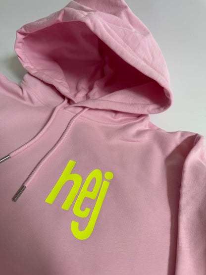 Hoodie Unisex, ‚hej‘, Rosa / Neon Gelb