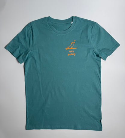 T-Shirt Unisex ‚Beach Buddy‘, Ocean Blue / Neon Orange