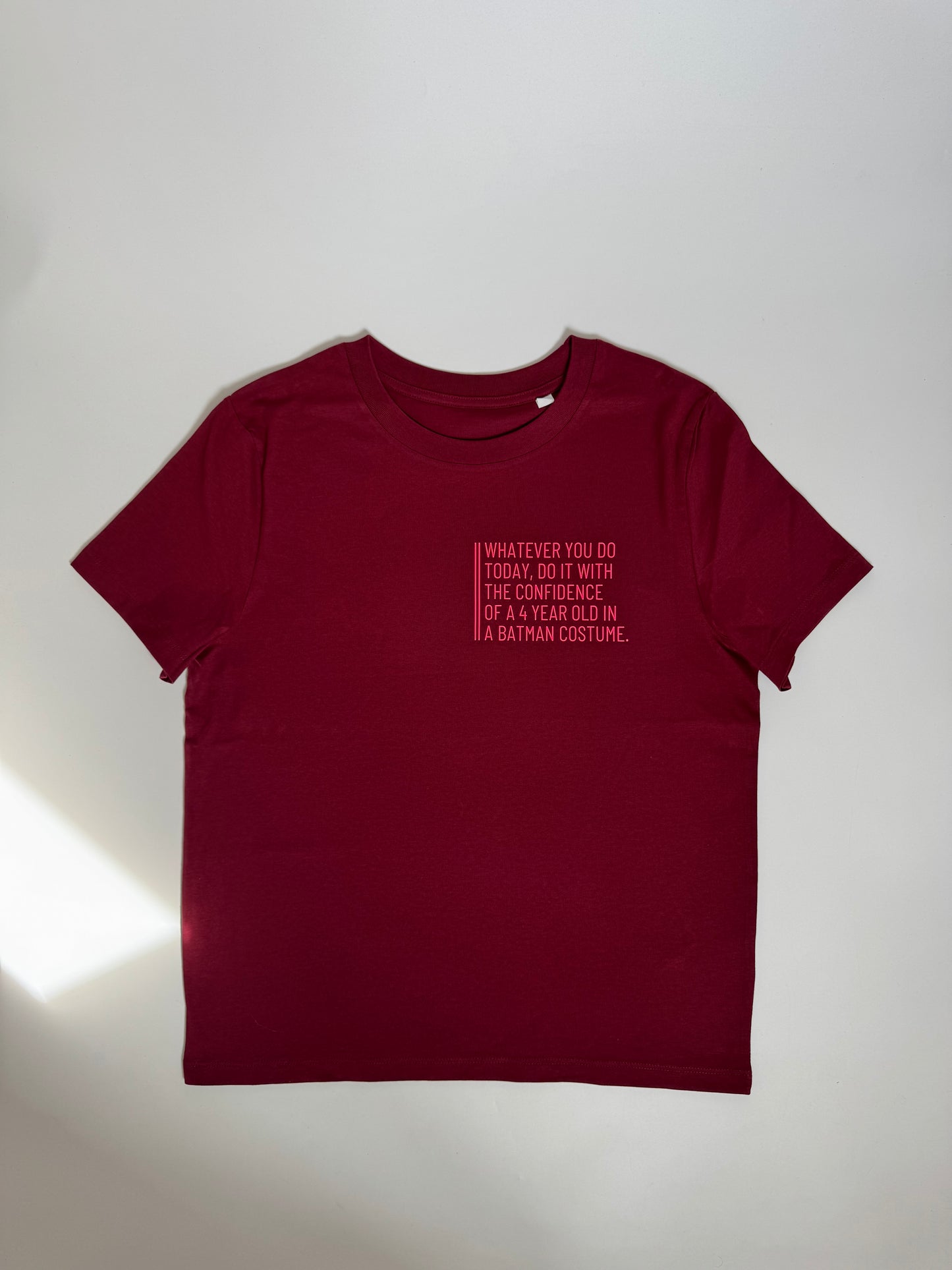 T-Shirt, Frauen, 'Whatever you do today....‘, Burgundy / Neon Pink