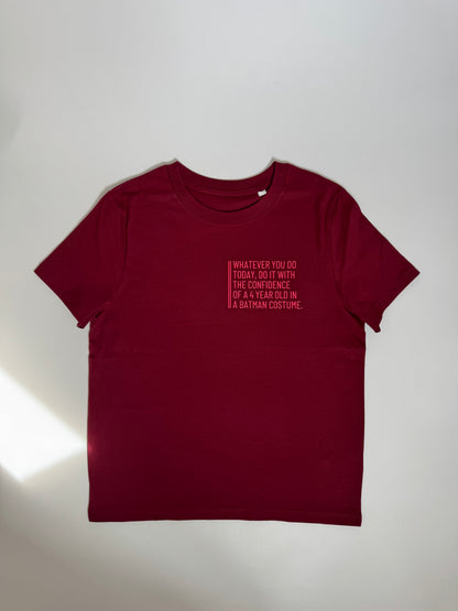 T-Shirt, Frauen, 'Whatever you do today....‘, Burgundy / Neon Pink