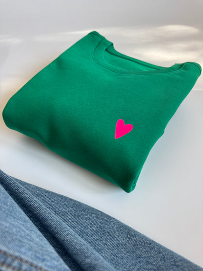 Sweatshirt Unisex, Herz, Grün | Neon Pink