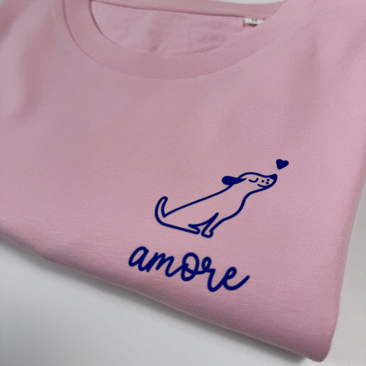 T-Shirt Frauen Hund Amore (B): Rosa / Blau