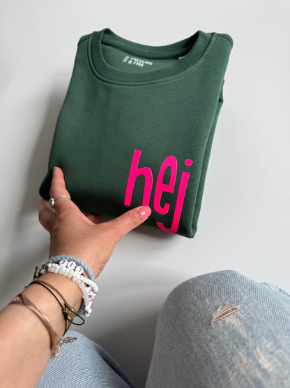 Sweatshirt Unisex 'hej': Bottle Green / Neon Pink