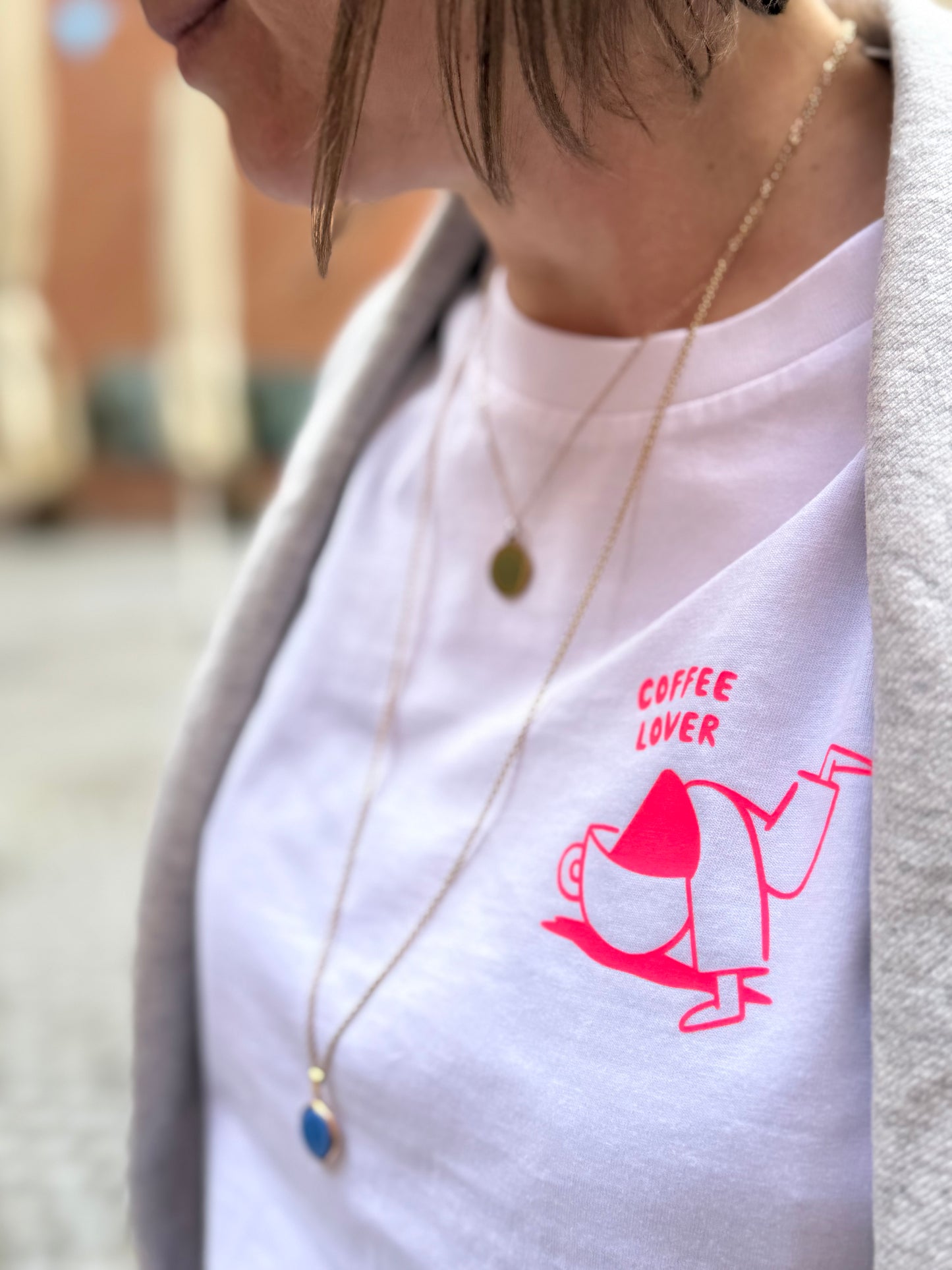 T-Shirt, Frauen, Coffee Lover, Weiß / Neon Pink, Neon Orange