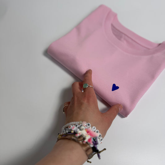 T-Shirt, Frauen, Herz, Rosa / Blau
