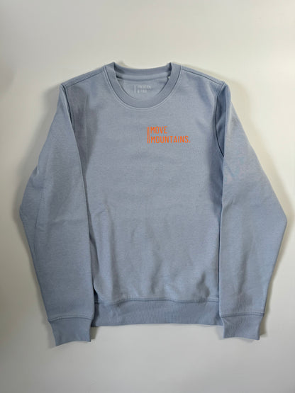 Sweatshirt Unisex 'Move Mountains.': Serene Blue / Neon Orange