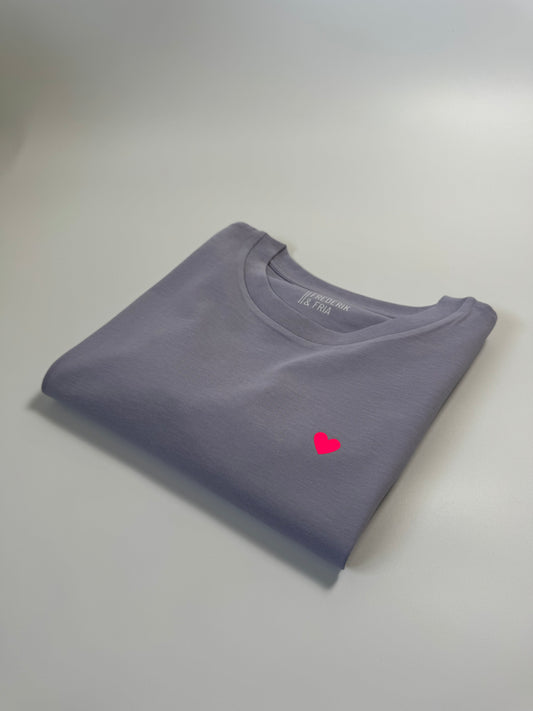 T-Shirt Frauen Herzdruck (B): Lila / Neon Pink