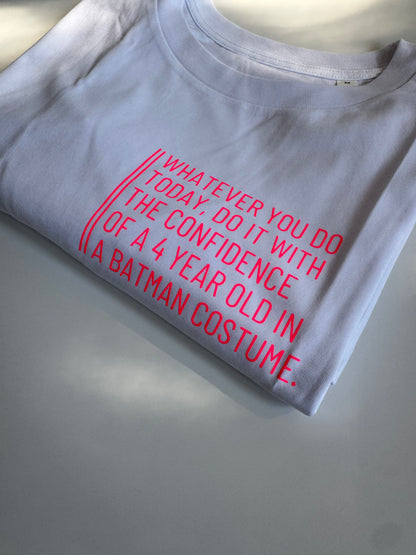 T-shirt, women's, 'Whatever you do today....', burgundy / neon pink