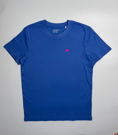 T-Shirt Unisex, Herzdruck, Blau / Neon Pink
