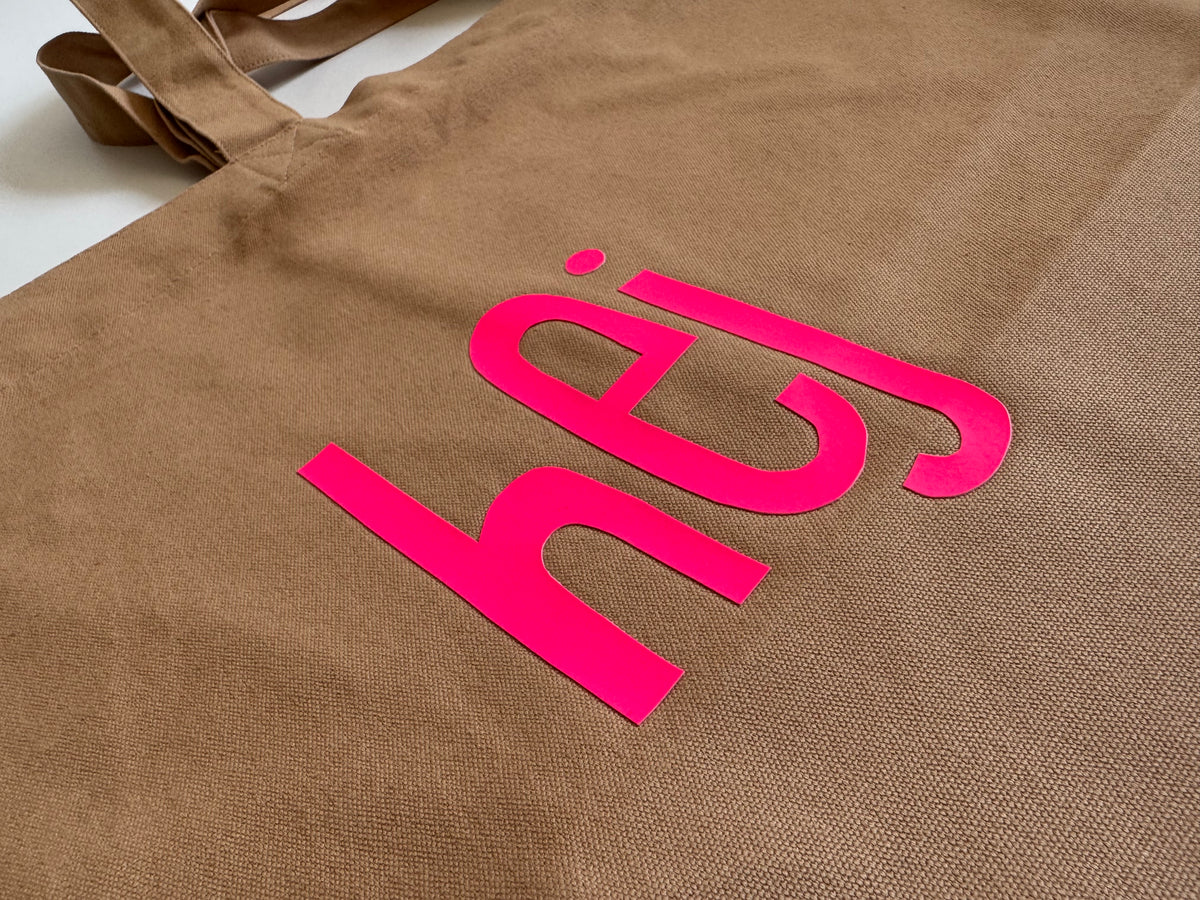 Einkaufstasche, ‚hej‘, Mocca / Neon Pink