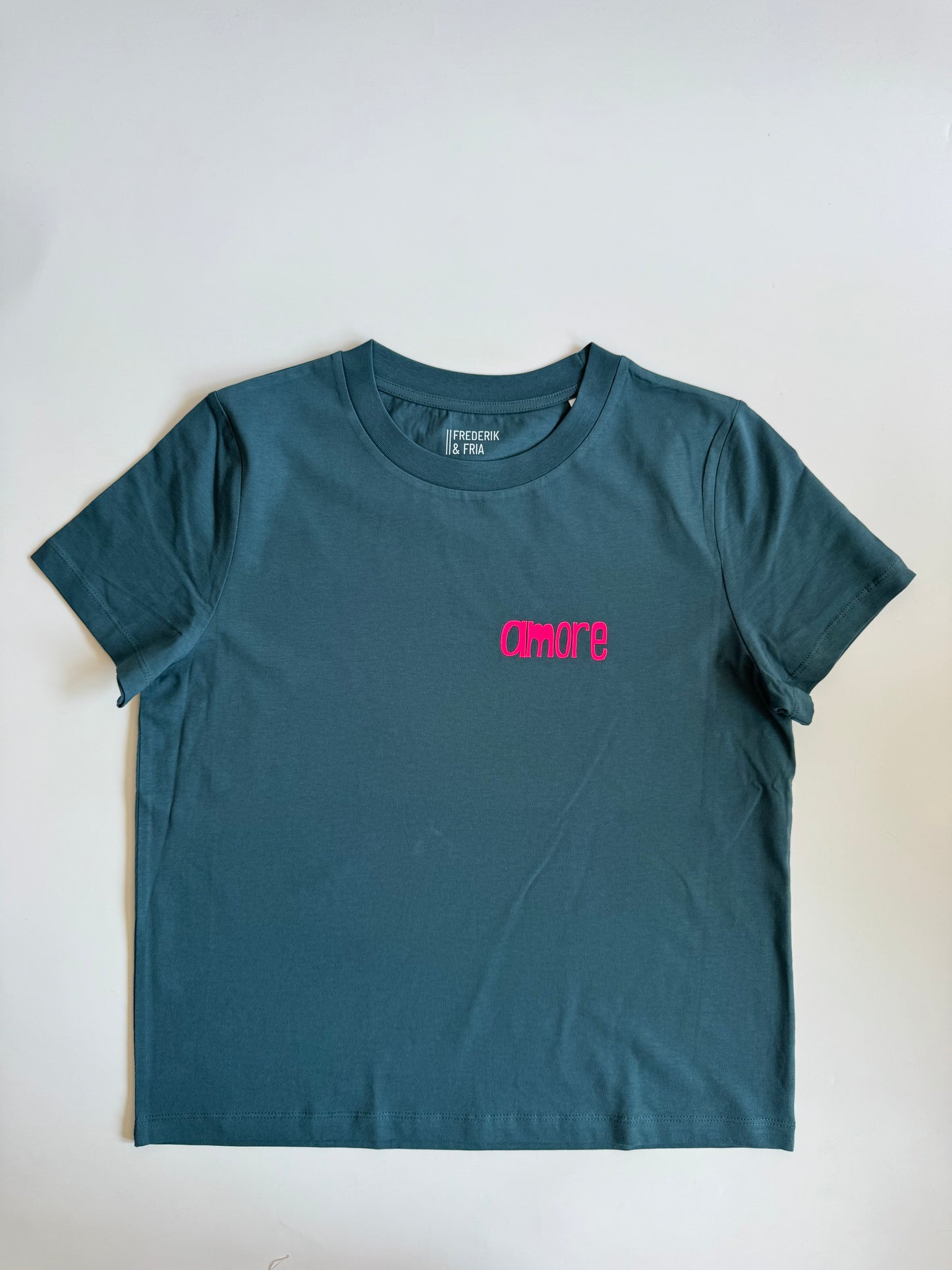 T-Shirt, Frauen, 'amore', Petrol / Neon Pink