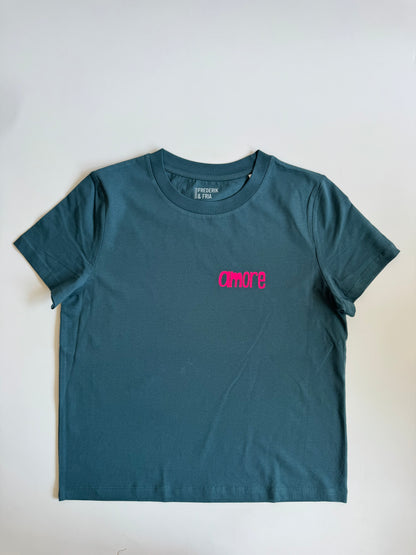 T-Shirt, Frauen, 'amore', Petrol / Neon Pink