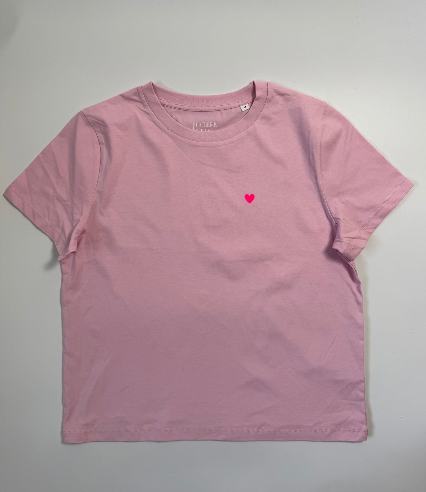 T-Shirt Frauen Herzdruck (B): Rosa / Neon Pink