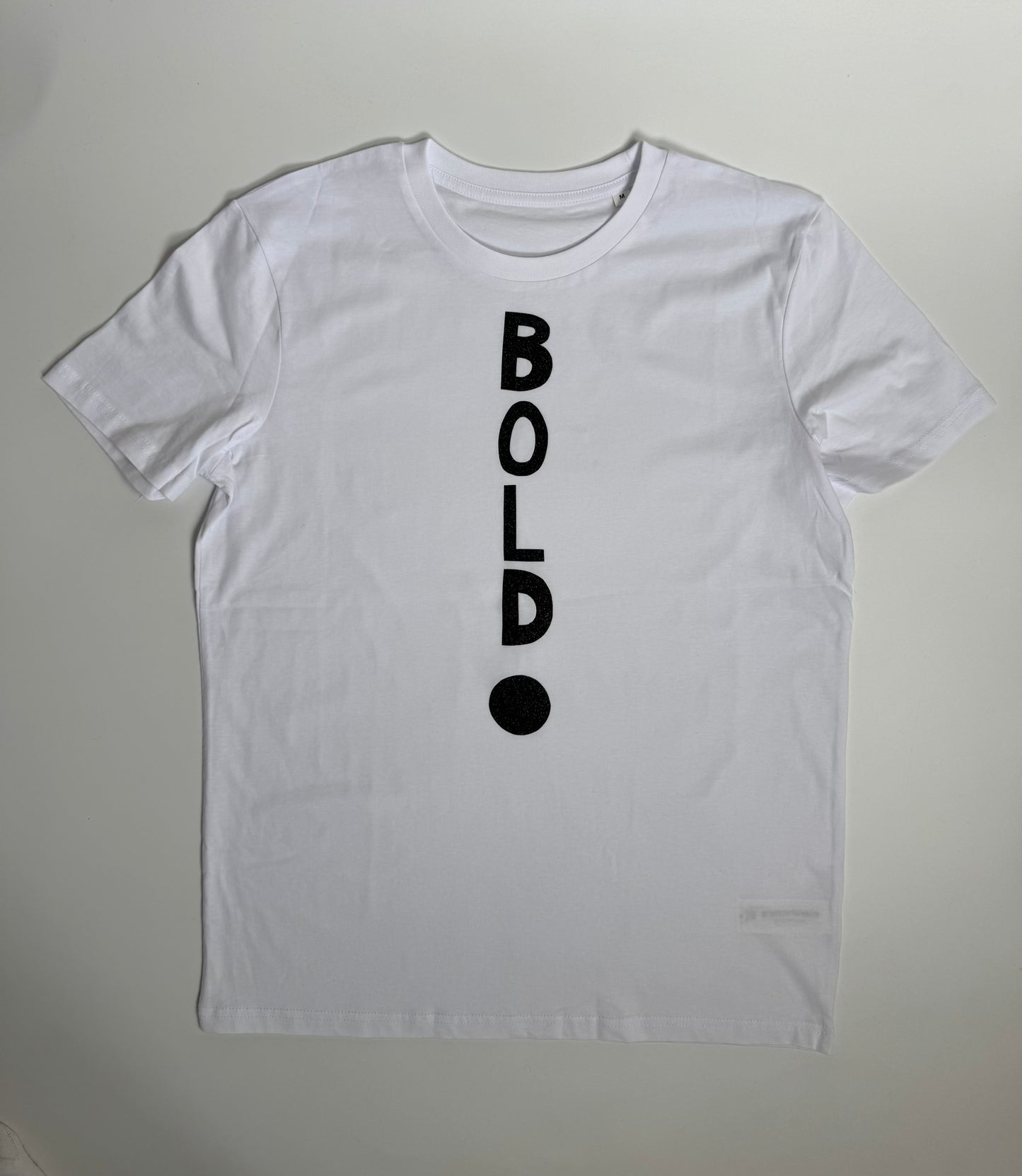 T-Shirt Unisex, BOLD, Weiß / Schwarz Glitzer, Lila Glitzer