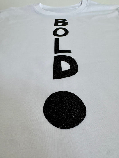 T-Shirt Unisex, BOLD, Weiß / Schwarz Glitzer, Lila Glitzer