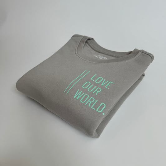 % Reduziertes Einzelteil: Sweatshirt Unisex 'Love our world.': Opal grau / Mint, S