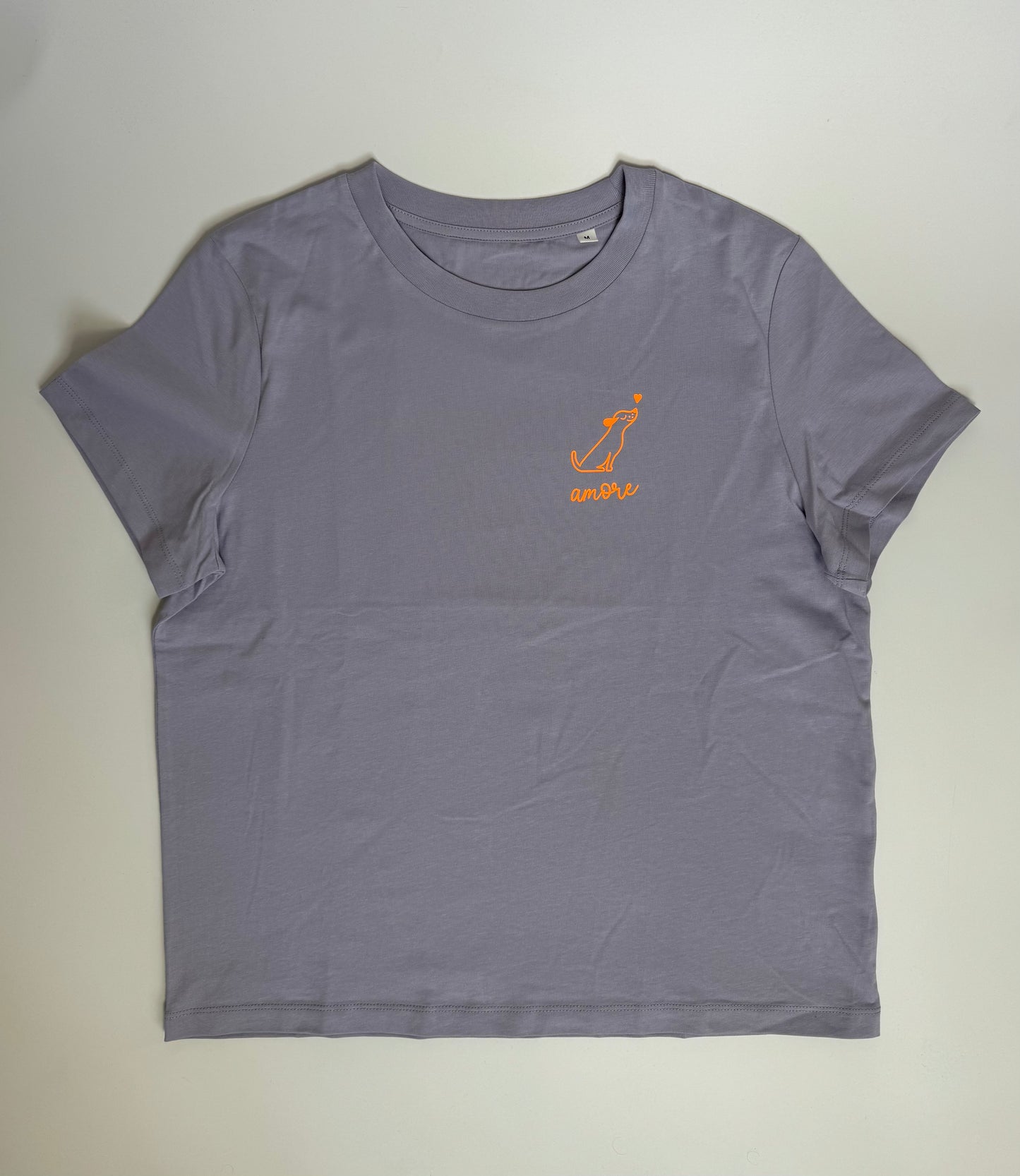 T-Shirt Frauen Hund Amore: Lila / Neon Orange