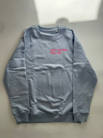 Sweatshirt Unisex 'Self love baby, self love.': Serene Blue / Neon Pink