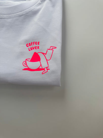 T-Shirt, Frauen, Coffee Lover, Weiß / Neon Pink, Neon Orange