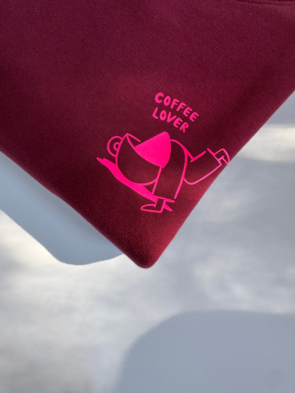 Sweatshirt Unisex, Coffee Lover, Burgundy / Neon Pink
