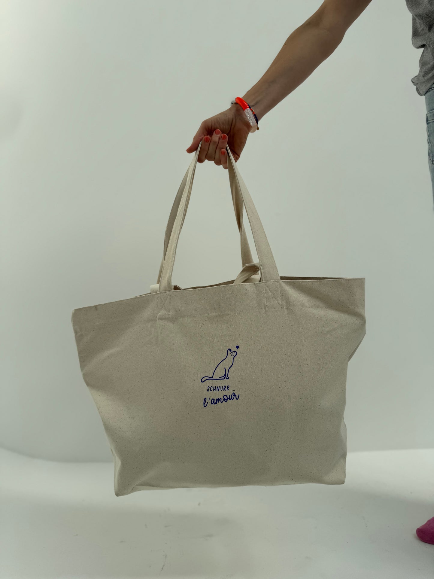 Strandtasche, Schnurr l'amour, Natural / Blau, Neon Orange