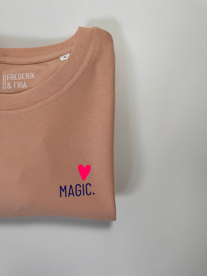 Longsleeve, Frauen ‚Magic‘ Apricot / Blau, Neon Pink